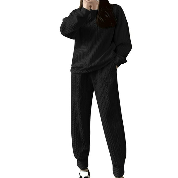 STETMN Lounge Sets for Women Crewneck Long Sleeve Sweatshirt Textured Jogger Sweatpant Cozy Tracksuit