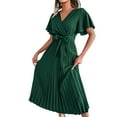 thumbnail image 1 of STETMN Maxi Dresses 2025 for Women V Neck Short Sleeve Drawstring Empire Waist Flowy Swing Dress, 1 of 7