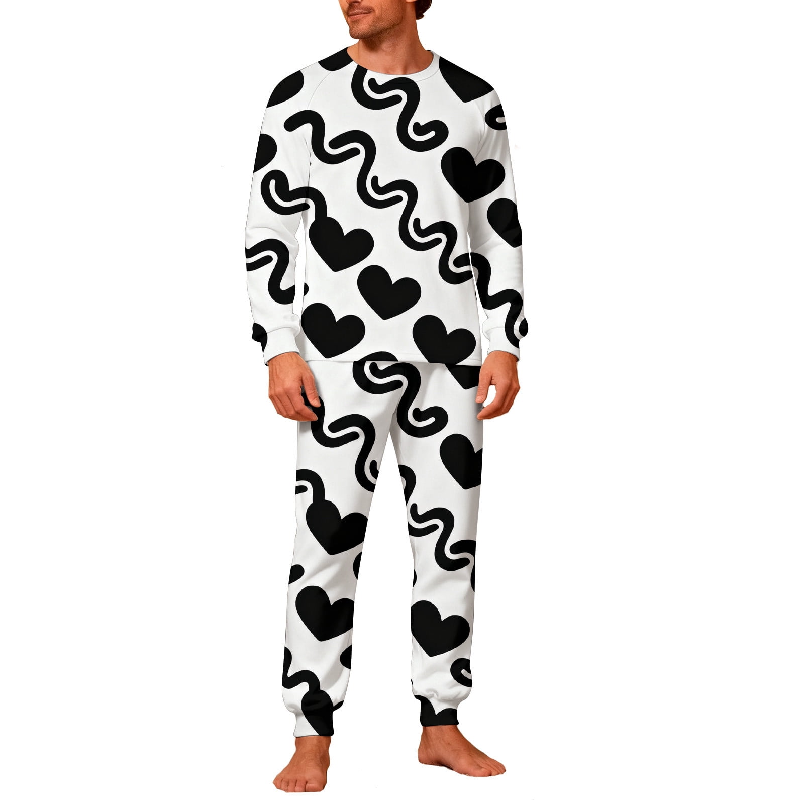 STETMN Men's Couple Pajama Set Wavy Lines Print 2 Piece Sleepwear Long ...