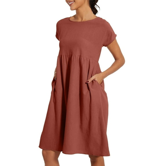 STETMN Midi Dresses for Women Plus Size Short Sleeve Crewneck Swing Dress Casual Flowy Tiered Beach Dress