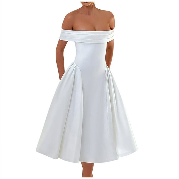 STETMN Off Shoulder Dress for Women Wedding Chiffon A Line Prom Dress Long Formal Party Gowns