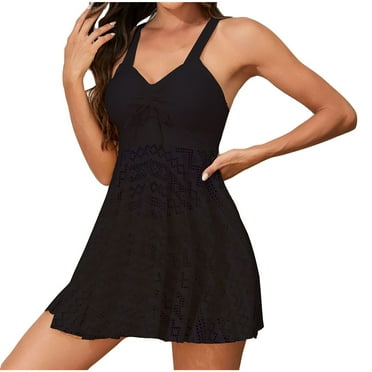 STETMN One Piece Swim Dress for Women Plus Size Modest Full Coverage Skirt Bathing Suit with Pockets