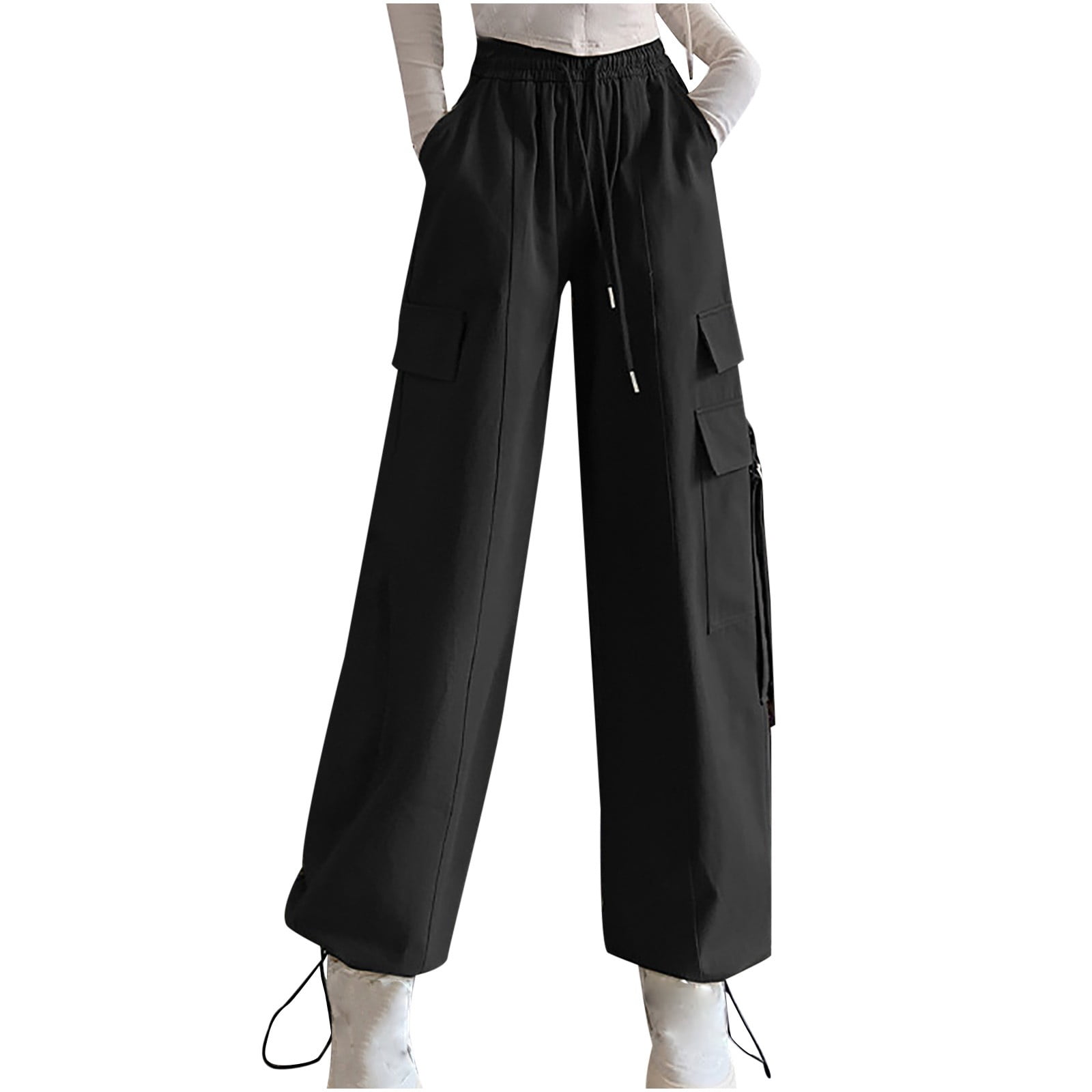 その他 SALSATION Long Pants with Pockets L size QINSEN Wide Leg Palazzo Pants for Women High Waist Zip Front