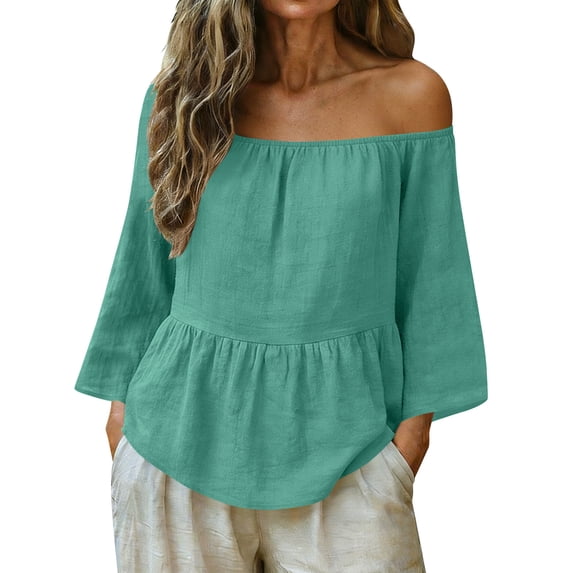 STETMN Oversized Cotton Linen Top for Women V Neck Babydoll Ruched Tops Loose Short Sleeve Tee
