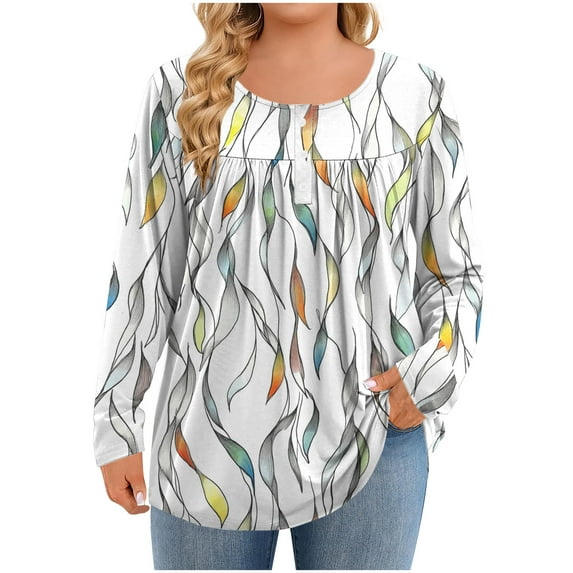 STETMN Oversized Crewneck Tops for Women Trendy Print Casual T-Shirt Long Sleeve Shirts