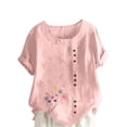 thumbnail image 1 of STETMN Oversized Short Sleeve Tops for Women Foral Print Crewneck Tee Loose Button Trim Casual T-Shirt, 1 of 4