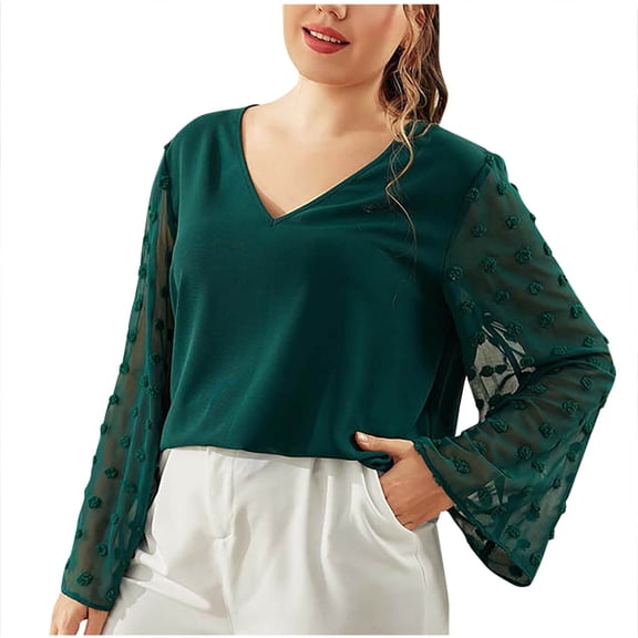 STETMN Oversized Top for Women Dot Sheer Long Sleeve Blouse Casual Chiffon Shirt