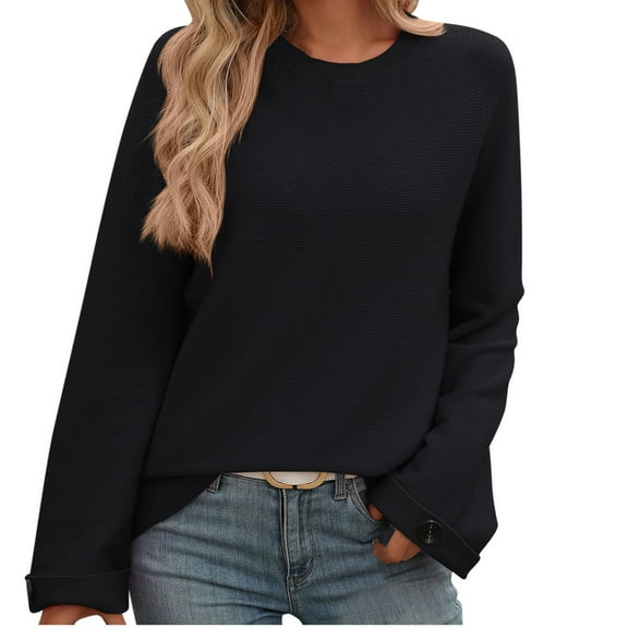 STETMN Oversized Women's Crew Neck Sweatshirt Button Long Sleeve Sweaters Rib Knit Loose Fall Tops