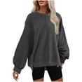 thumbnail image 1 of STETMN Plus Size Drop Shoulder Sweatshirts for Women Fall Lantern Sleeve Side Slit Comfy Pullover Top, 1 of 6