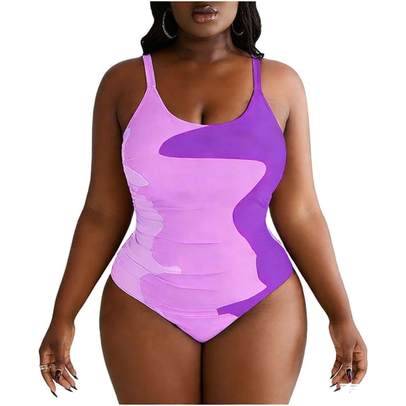STETMN Plus Size One Piece Swimsuit for Women Tummy Control Print Bathing Suits Trendy Swimwear