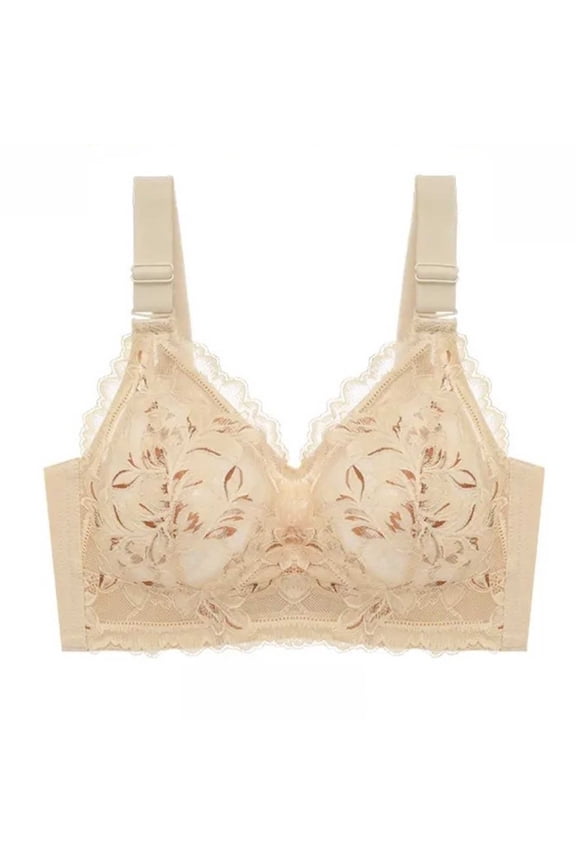 STETMN Plus Size Support Wireless Bras for Women Floral Lace Adjustable Wide Strap Side Support Anti Sagging Everyday Bra