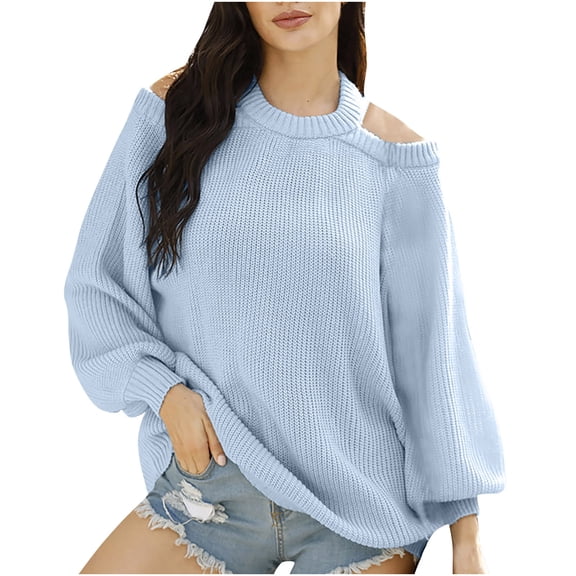STETMN Plus Size Sweater for Women Off Shoulder Crew Neck Tops Casual Lantern Sleeve Shirts