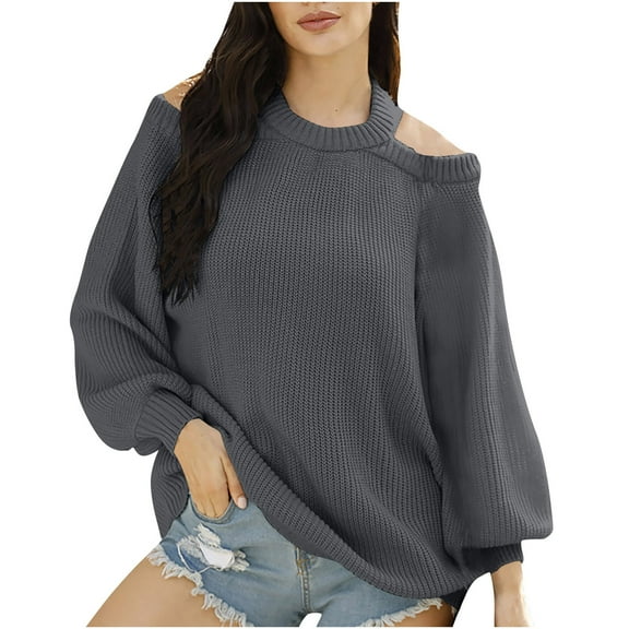 STETMN Plus Size Sweater for Women Off Shoulder Crew Neck Tops Casual Lantern Sleeve Shirts