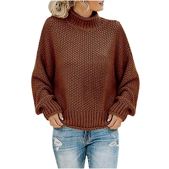 STETMN Plus Size Sweaters for Women Loose Batwing Long Sleeve Top Turtleneck Chunky Knit Jumper