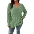 thumbnail image 1 of STETMN Plus Size Sweaters for Women Ribbed Knit V Neck Top Casual Long Sleeve Going Out Clothes, 1 of 8