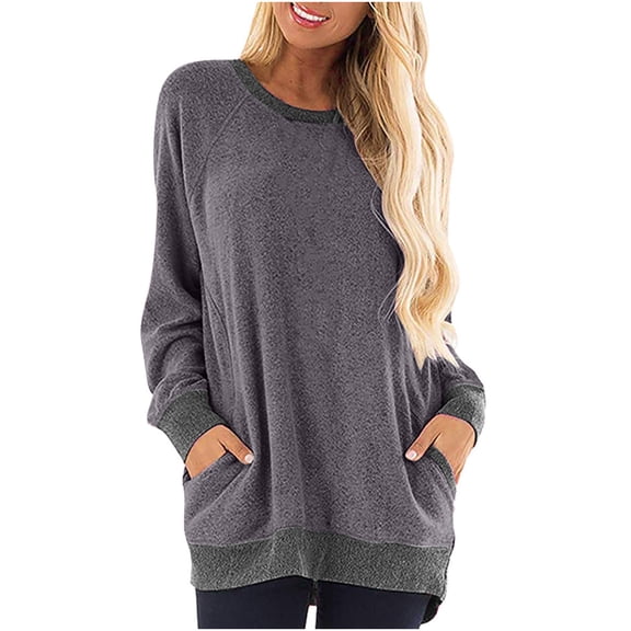STETMN Plus Size Women's Long Shirt Casual Lightweight Round Neck Tops Fall Plain T-Shirt with Pocket