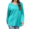 thumbnail image 1 of STETMN Plus Size Women's V Neck Tops Plain Long Sleeve Casual T-Shirt Loose Fall Basic Shirts, 1 of 8