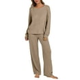 thumbnail image 1 of STETMN Ribbed Knit 2 Piece Outfits for Women Crewneck Loose Tops Warm Straight Leg Pant Loungewear Set, 1 of 5