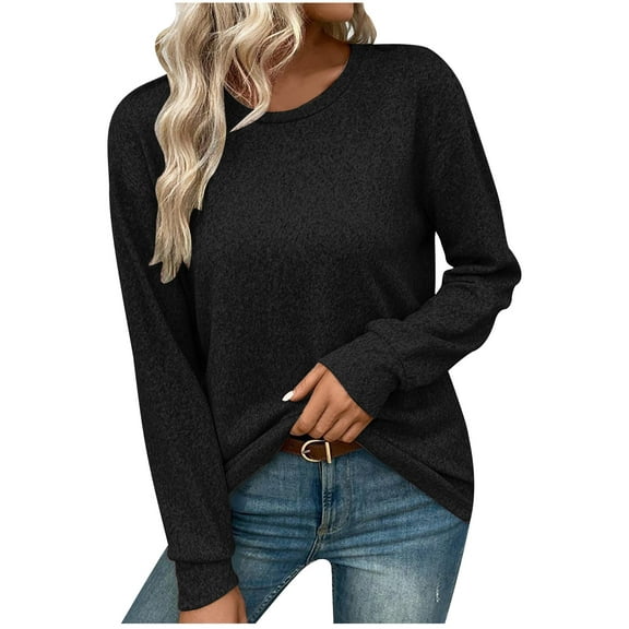 STETMN Round Neck Sweaters for Women Casual Long Sleeve Fall Tops Lightweight Loose Pullover Shirt