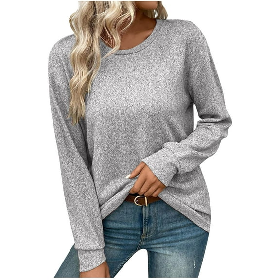 STETMN Round Neck Sweaters for Women Casual Long Sleeve Fall Tops Lightweight Loose Pullover Shirt
