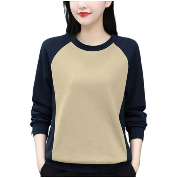 STETMN Round Neck Sweatshirts for Women Loose Long Sleeve Color Block Tops Casual Warm Fall Shirt