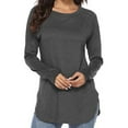 thumbnail image 1 of STETMN Round Neck Tops for Women Casual Plain Long Sleeve Shirt Lightweight Curved Hem T-Shirt, 1 of 2