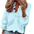 thumbnail image 1 of STETMN Ruffle V Neck T-Shirt for Women Casual Puff Sleeve Cozy Tops Loose Elegant Fall Shirt, 1 of 3