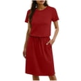 thumbnail image 1 of STETMN Short Sleeve Midi Dress for Women Waist Drawstring Office Dresses Solid Summer Casual Dress, 1 of 6