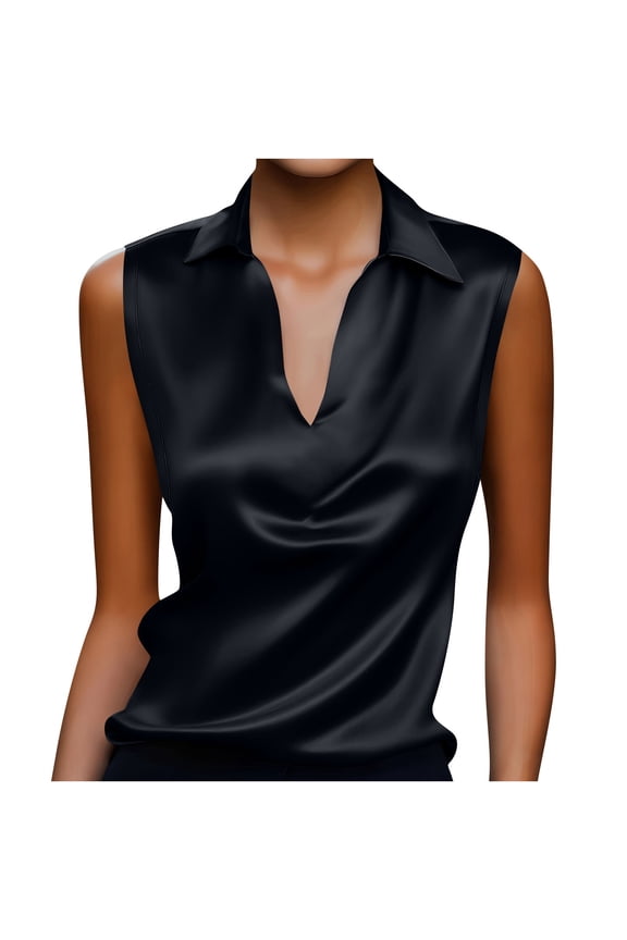 Silk Satin Vest for Women Summer Casual Sleeveless Blouse Lapel V Neck Business Tops