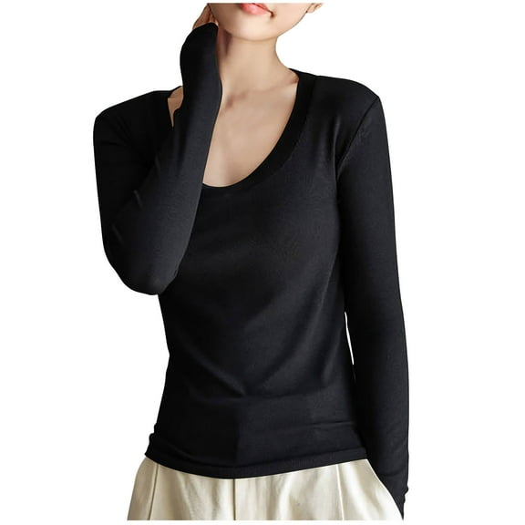 STETMN Slim Fit T-Shirt for Women Lightweight Solid Crew Neck Tops Trendy Thermal Layer Shirt