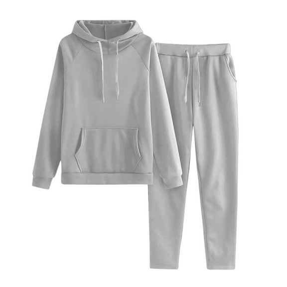 STETMN Solid Two Piece Outfits for Women Hoodie Long Sleeve Sweatshirt Drawstring Jogger Sweatpants Tracksuit Sets