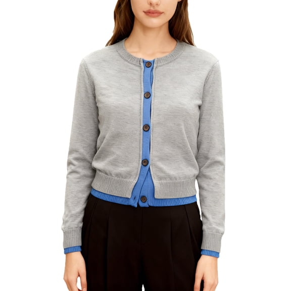 STETMN Spring Crop Knit Tops for Women Button Up Round Neck Shirt Casual Going Out Cardigan