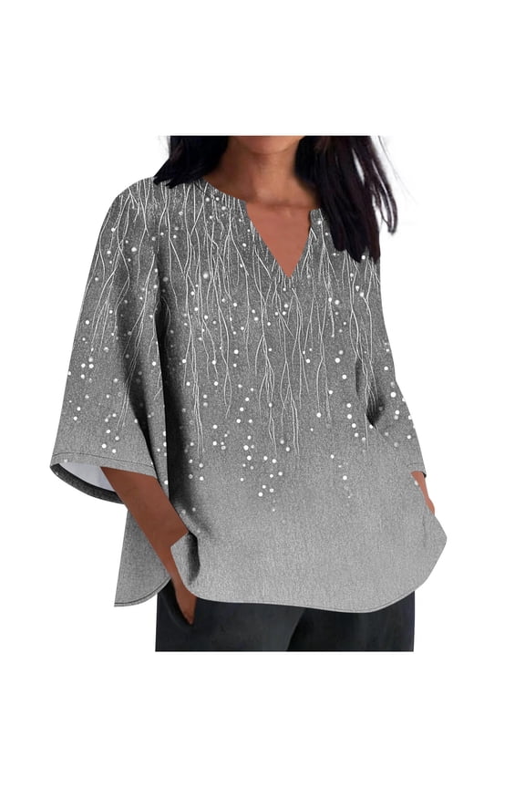 Summer Cotton Linen Blouse for Women 3/4 Sleeve Embroidery Loose Shirt Casual Tee