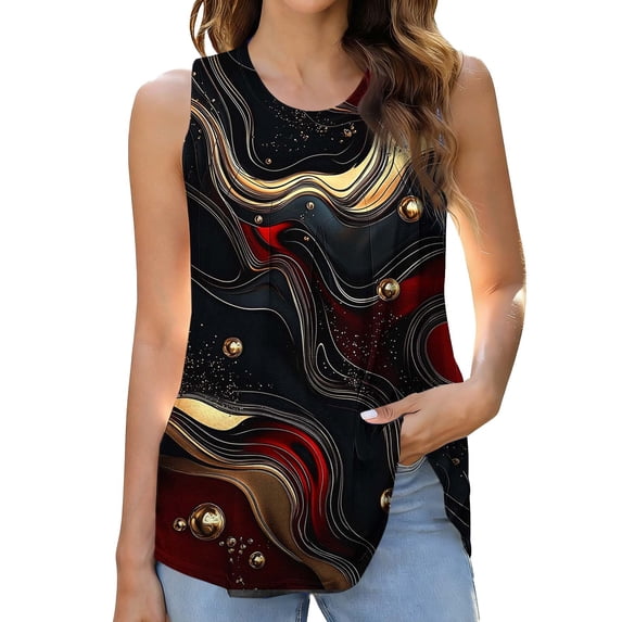 STETMN Summer Loose Tank Top for Women Beachwear Boho Print Ruched Tee Sleeveless Casual Tunic Tops
