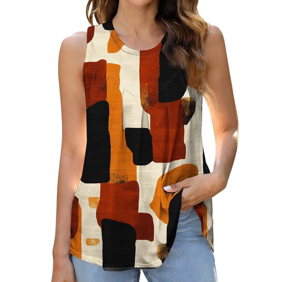 STETMN Summer Loose Tank Top for Women Beachwear Boho Print Ruched Tee Sleeveless Casual Tunic Tops
