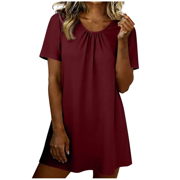 STETMN Summer Nightgown for Women Short Sleeve Soft Dresses Crewneck Midi Sleepwear Dress