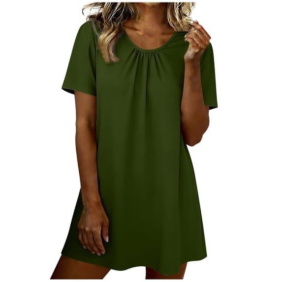 STETMN Summer Nightgown for Women Short Sleeve Soft Dresses Crewneck Midi Sleepwear Dress