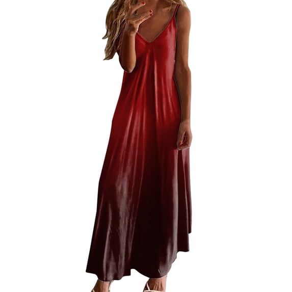 STETMN Summer Slip Dress for Women Gradient Maxi Dresses Loose V Neck Beachwear Sundress