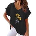 thumbnail image 1 of STETMN Summer V Neck Top for Women Short Sleeve Cotton Linen T-shirt Lightweight Print Tops, 1 of 4
