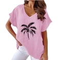 thumbnail image 1 of STETMN Summer V Neck Top for Women Short Sleeve Cotton Linen T-shirt Lightweight Print Tops, 1 of 4