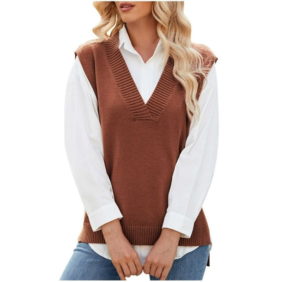 STETMN Sweater Vests for Women Classic V Neck Sleeveless Pullover Knitted Tops Fall Uniform Outfits