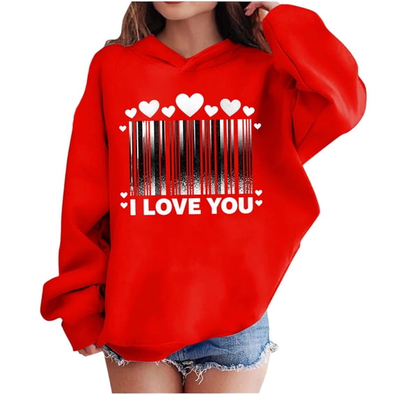 STETMN Teen Girls Valentines Day Sweatshirt Hooded Cute Love Print Pullover Top Loose Casual Long Sleeve Tee for 3-14Y