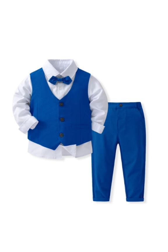 Toddler Boys Tuxedo Suits Slim Shirt Bowtie Vest and Pant Suit Set for Little Boys Communion Dress Clothes