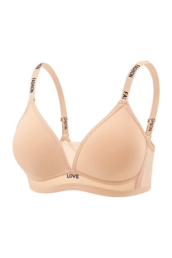 Triangle Cup Push up Bra for Women Wireless Seamless Smooth with Letter Print Straps Lingerie for Small Bust Daily Wear