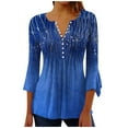 thumbnail image 1 of STETMN Tunic Shirts for Women V Neck 3/4 Sleeve Printed Tops Casual Loose Pleated Blouse, 1 of 5