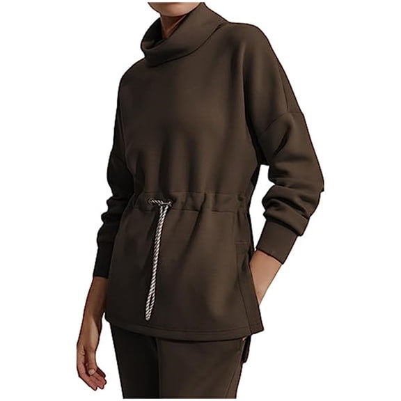 STETMN Turtleneck Sweatshirt for Women Loose Fit Long Sleeve Tops Casual Fall Waist Drawstring Pullover Top