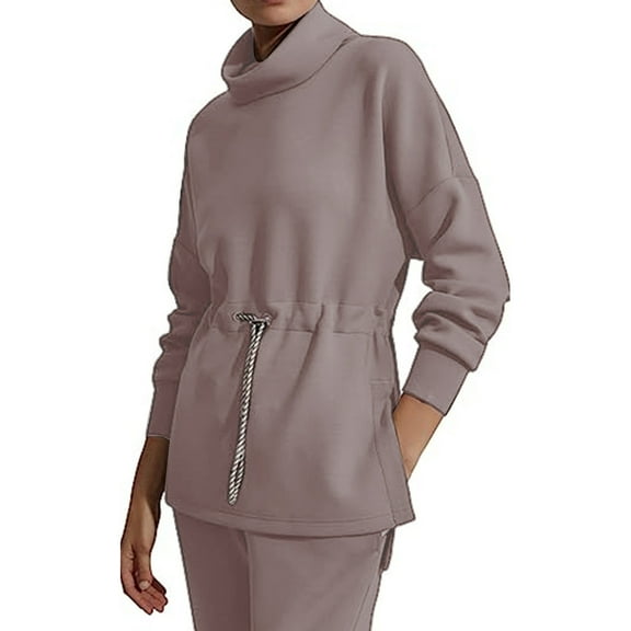 STETMN Turtleneck Sweatshirt for Women Loose Fit Long Sleeve Tops Casual Fall Waist Drawstring Pullover Top