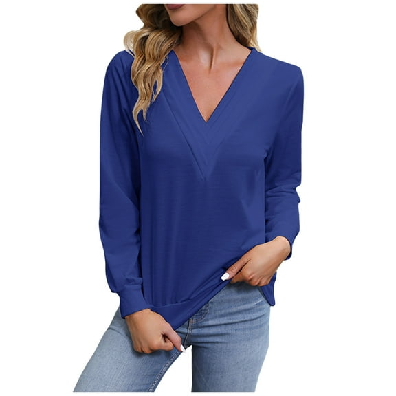 STETMN V Neck Basic Top for Women Casual Loose Plain T-Shirt Fall Lightweight Trendy Layer Shirts
