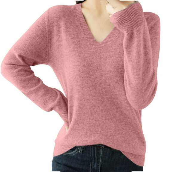 STETMN V Neck Sweater for Women Comfy Long Sleeve Pullover Top Fall Lightweight Knitwear Shirt