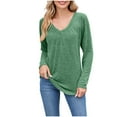thumbnail image 1 of STETMN V Neck T-Shirt for Women Casual Long Sleeve Pleated Tops Loose Fit Fall Pullover Shirt, 1 of 8